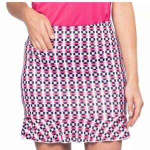 Golftini "The Fighter" Pull-On Ruffle Skort Size XL Golf Tennis Skirt Pink Geo